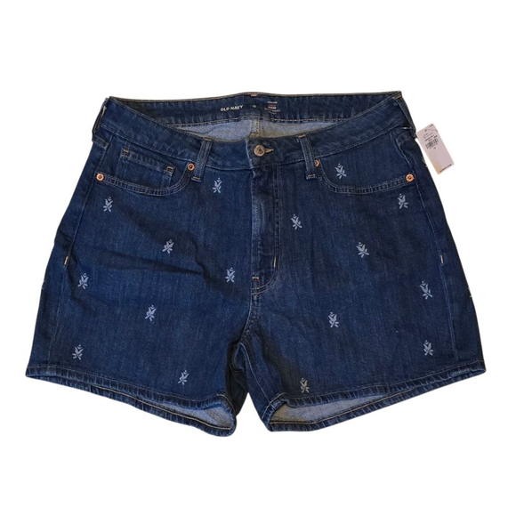 Old Navy Pants - New Old Navy Blue Floral Embroidered High-Rise Curvy Jean Shorts Size 12